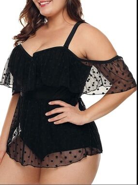 Retro Style Mesh Polka Dot One Piece Swimsuit
